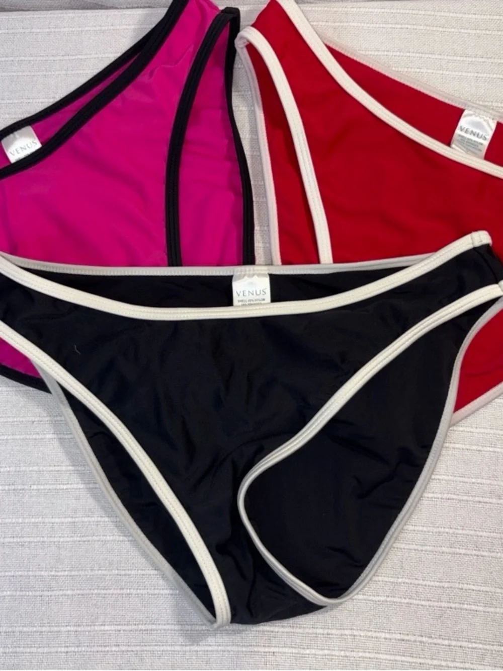 Venus Swim Bikini Bottom Bundle Black Pink Red with White Trim 10 EUC